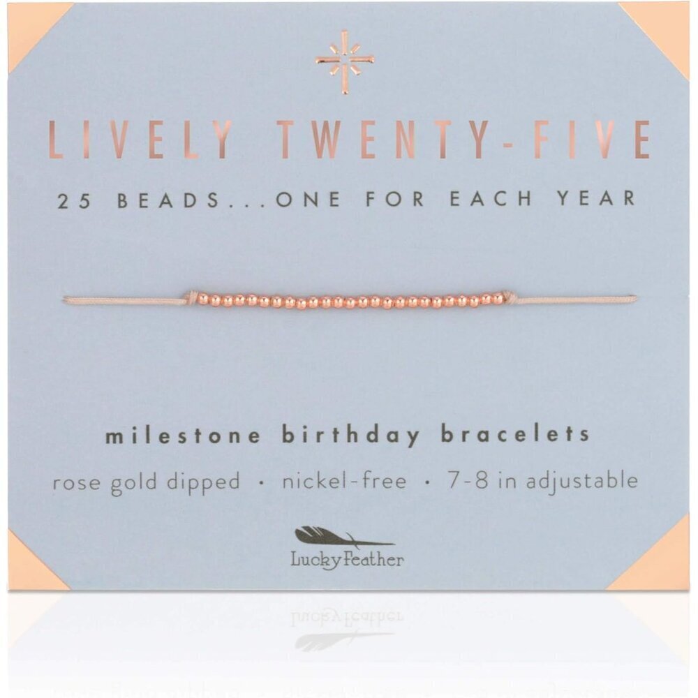 Women Bead Bracelet Rose Gold 7-8" Adjustable 25th Birthday Gift